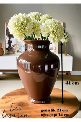 İskandinav Tarz Cam XL Boy 31 Cm Linda Vazo Kahve Rengi - 2